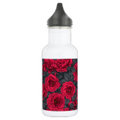Bouteille D'eau Roses rouges avec feuilles gris sur noir (Gauche)