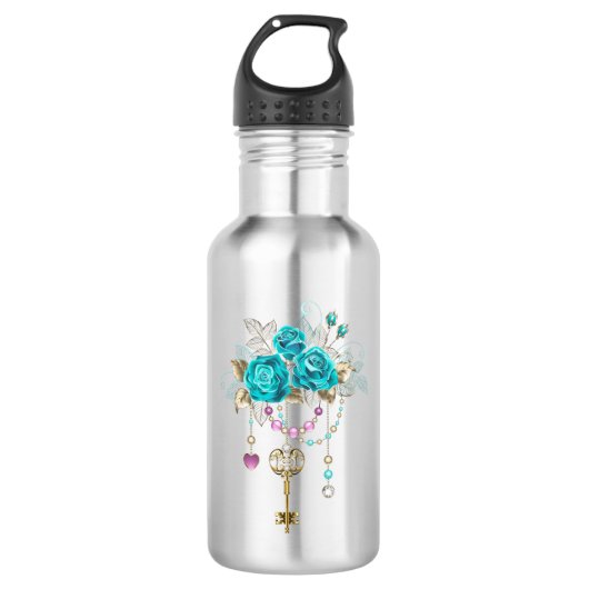Bouteille D'eau Roses turquoise avec touches (Devant)