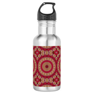 Bouteille D'eau Rosettes rouge or jaune Mandala