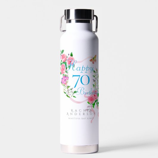 Bouteille D'eau Ruban de rose rose 70e anniversaire (Avant)