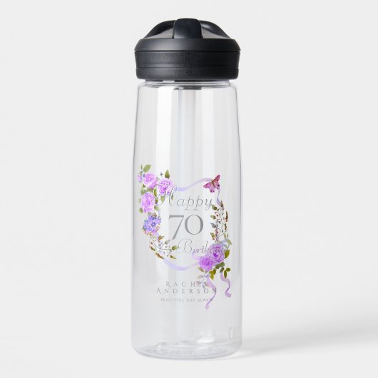 Bouteille D'eau Ruban de rose violet 70e anniversaire (Avant)
