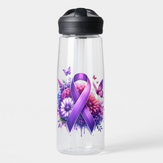 Bouteille D'eau Ruban de sensibilisation à la fibromyalgie (Avant)
