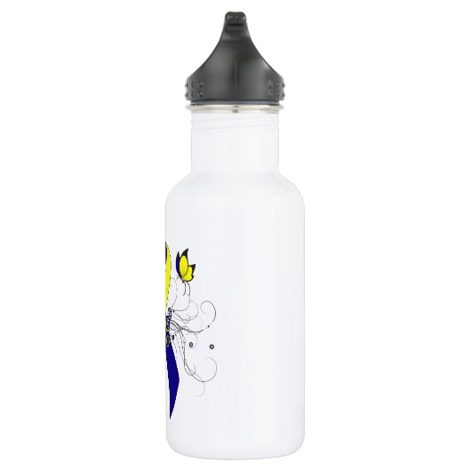 Bouteille D'eau Ruban de sensibilisation bleu et jaune avec papill (Droite)
