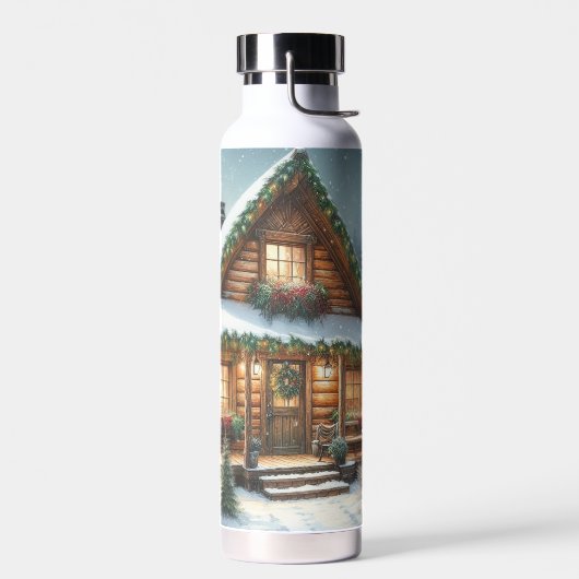Bouteille D'eau Rustique hiver/Noël cabine enneigé (Gauche)