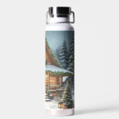 Bouteille D'eau Rustique hiver/Noël cabine enneigé (Arrière)
