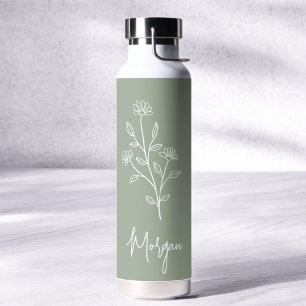 Bouteille D'eau Sage Nom vert Floral Bachelorette Bride