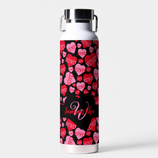 Bouteille D'eau Saint Valentin Monogramme Coeur rose XOXO Noir