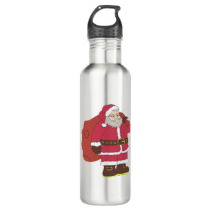 Bouteille D'eau Santa Claus en rouge avec sac cadeau et lunettes