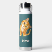 Bouteille d'eau sarcelle foncée chat orange drôle (Salle de sport)