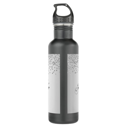 Bouteille D'eau Satin et Parties scintillant brillants en argent (Dos)