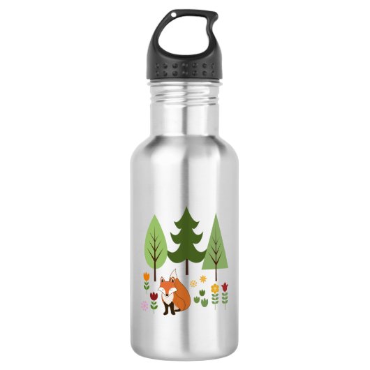 Bouteille D'eau Scandinavian Style Fox Flowers Trees Illustration (Devant)