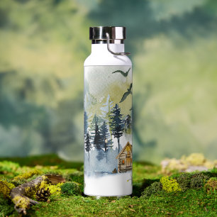 Bouteille D'eau Scène forestière à l'aquarelle