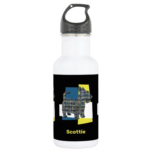 Bouteille D'eau Scottish Terrier Scottie Chien Silhouette Y&B Grid (Devant)