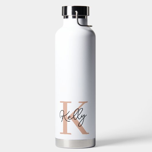 Bouteille D'eau Script de monogramme rose vierge moderne (Droite)