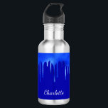 Bouteille D'eau Script de nom de la goutte de peinture bleue royal<br><div class="desc">Un arrière - plan royal chic,  décoré avec des gouttes de peinture,  un look dégoulinant. Personnalisez et ajoutez un nom écrit à l'aide d'un script de style à la main moderne et élégant.</div>