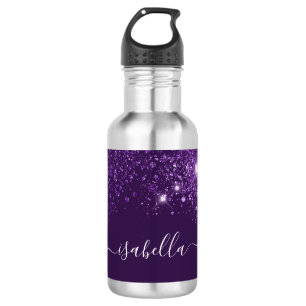 Bouteille D'eau Script de nom de parties scintillant violet