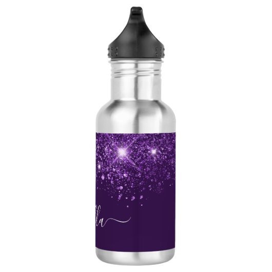 Bouteille D'eau Script de nom de parties scintillant violet (Droite)
