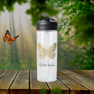 Bouteille D'eau Script de nom d'or papillon