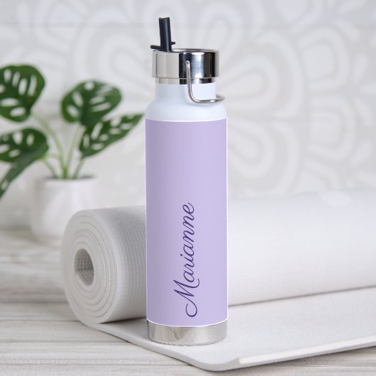 Bouteille D'eau Script de nom personnalisé lavande (Yoga (pivotée))