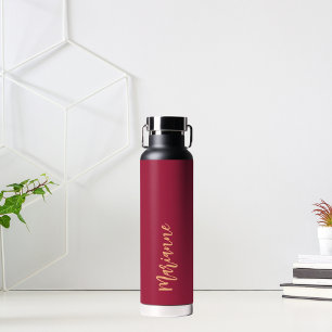 Bouteille D'eau Script de nom personnalisé Magenta burgundy