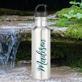 Bouteille D'eau Script manuscrit foncé tendance Turquoise