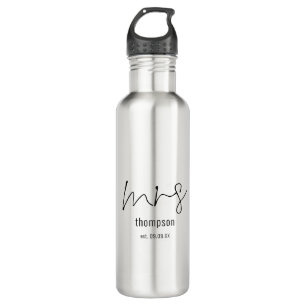 Bouteille D'eau Script moderne Mme Nom Bride Keepsaké Cadeau