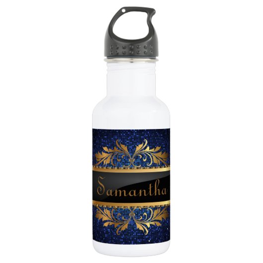 Bouteille D'eau Séquin Disco Parties scintillant Bleue 32. oz. (Devant)