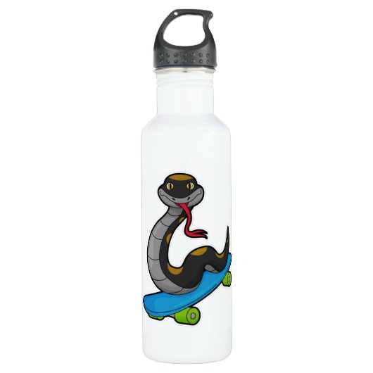 Bouteille D'eau Serpent comme patineur avec skateboard (Devant)