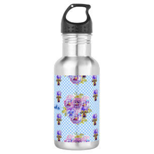 Bouteille D'eau Shabby Pansy Floral Bleu En vichy Fleurs Filles