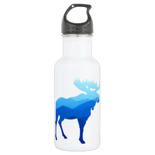 Bouteille D'eau Silhouette bleue d'orignaux de montagnes
