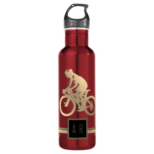 Bouteille D'eau Silhouette Cycliste D'Or (Devant)