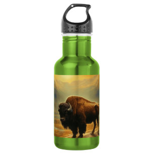 Bouteille D'eau Silhouette de Bison de Buffalo au Coucher du Solei