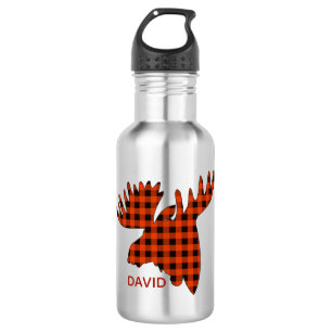 Bouteille D'eau Silhouette de la tête d'orignal Plaid de Buffalo