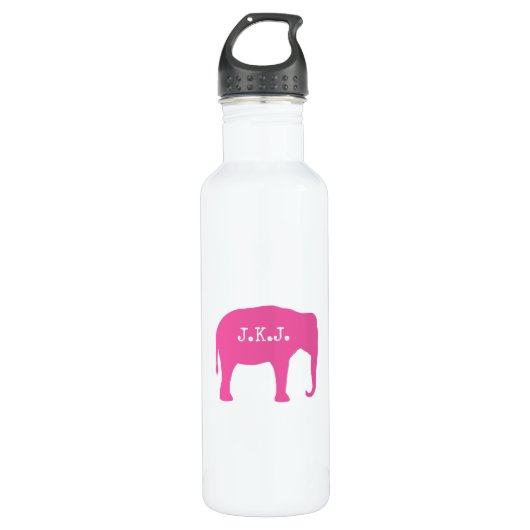Bouteille D'eau Silhouette d'éléphant rose avec votre texte (Devant)