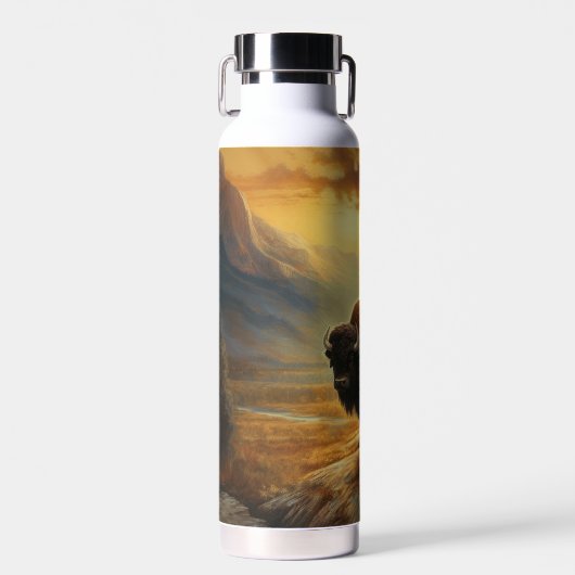 Bouteille D'eau Silhouette du coucher de soleil de bison de buffle (Avant)