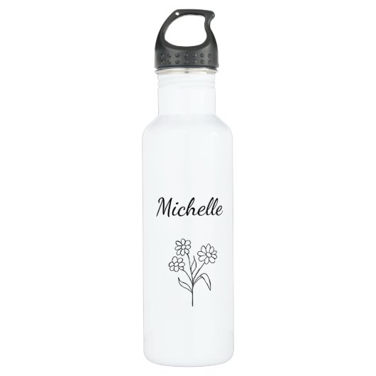 Bouteille D'eau Simple marguerite noir blanc tendance floral (Devant)