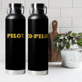 Bouteille D'eau Simple Modern CO-PILOT Typographie, Or, Noir
