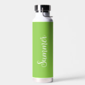 Bouteille D'eau Simple Neon Lime Green Nom Élégant Script Moderne (Gauche)