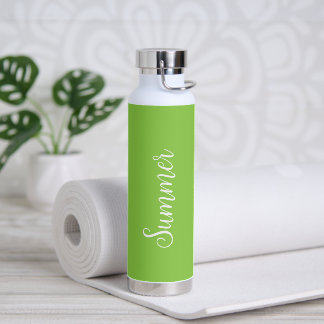 Bouteille D'eau Simple Neon Lime Green Nom Élégant Script Moderne