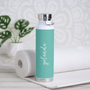 Bouteille D'eau Simple Nom élégant Turquoise Vert Turquoise Modern