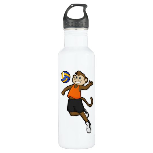 Bouteille D'eau Singe comme joueur de volleyball avec volleyball (Devant)