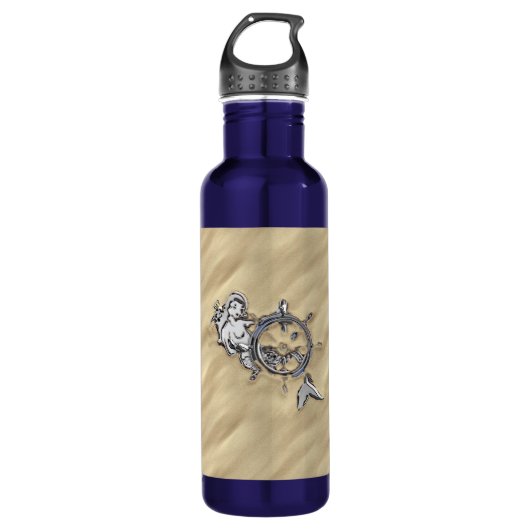 Bouteille D'eau Sirène d'argent dans le sable (Devant)