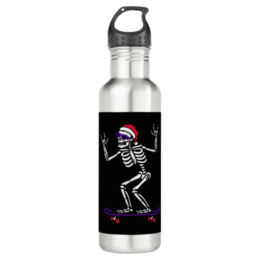 BOUTEILLE D'EAU SKELETON DE NOËL SUR SKATEBOARD FUNNY XMAS (Devant)