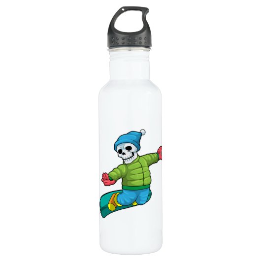 Bouteille D'eau Skeleton en Snowboard avec Snowboard (Devant)
