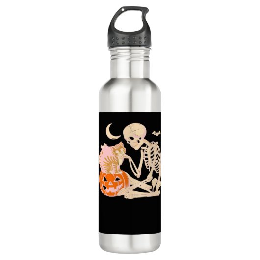 Bouteille D'eau Skeleton Hugging Cat Halloween Amoureux des chats (Devant)