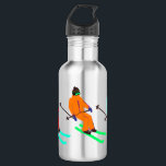 Bouteille D'eau Ski d'ouverture<br><div class="desc">Ouverture du ski ! Skieur cool à thème hivernal design motif avec skieurs sur les pistes de la station de ski alpin parmi les sapins enneigés dans les alpes. Les skieurs freeride portent des combinaisons de ski rétro vintages et colorées, descente en ski avec des skis sur un arrière -...</div>