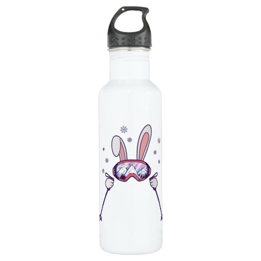Bouteille D'eau Ski Rabbit avec bâtons de ski et lunettes de ski (Devant)