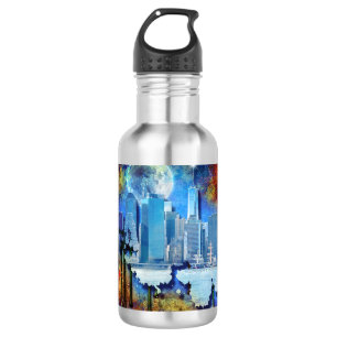 Bouteille D'eau SlipperyJoe NYC graffiti lune entourée de tourbill