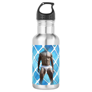 Bouteille D'eau SlipperyJoe's homme musclé six-pack abdos blanc so