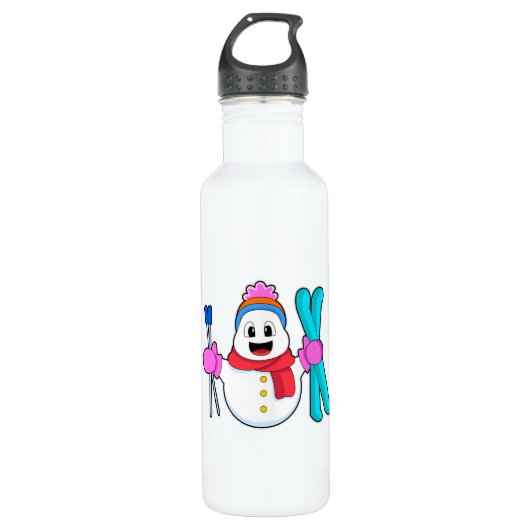 Bouteille D'eau Snowman comme skieur avec ski (Devant)